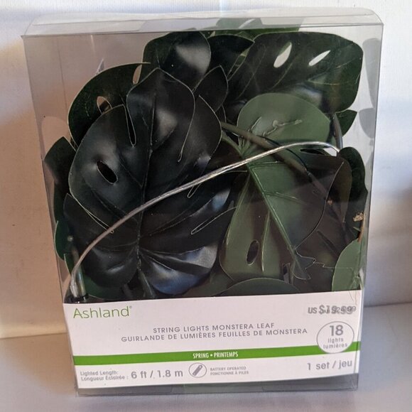 NWT Tropical Monstera Leaves 18 String Lights Timer Summer Home Decor Ashland - Picture 2 of 6